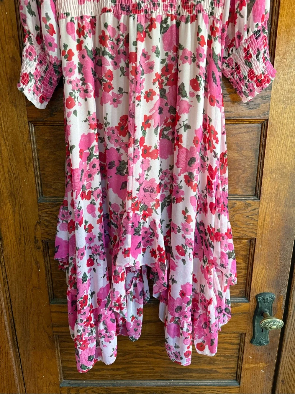 MISA Samantha Dress Flowy Floral Midi Ruffle Long Sleeve V Neck US L - Picture 7 of 15